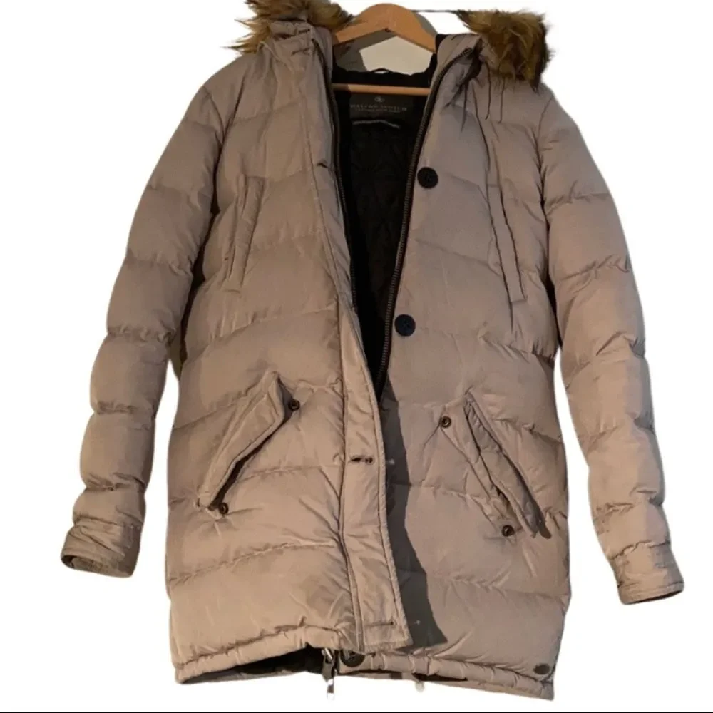 Maison Scotch Hooded Puffer Coat in Cream